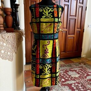Vintage Jones New York Sleeveless Rayon Green Multicolor Print Dress Size 4